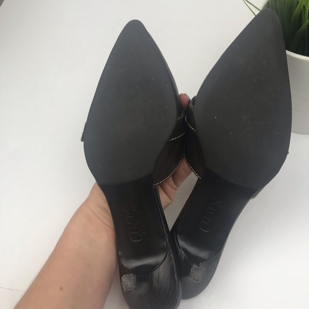 CHAPS Teresa Brown Leather Mules w Gold Buckle Sz 6.5 • 2¼" Heel • EUC - Picture 6 of 6